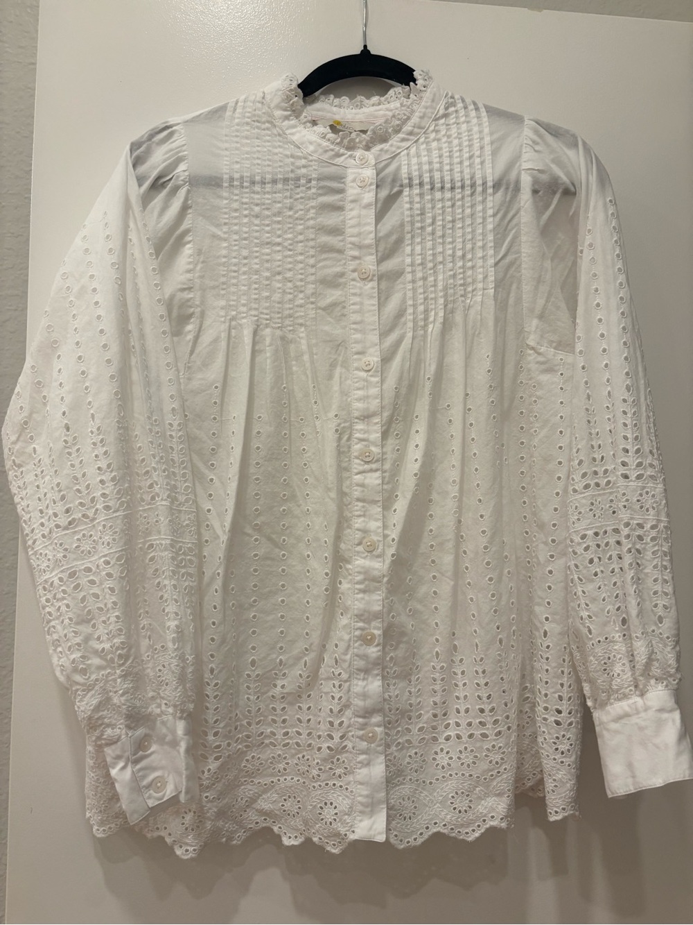Boden White Eyelet embroidered Button-Up Blouse Shirt 100% lightweight cotton